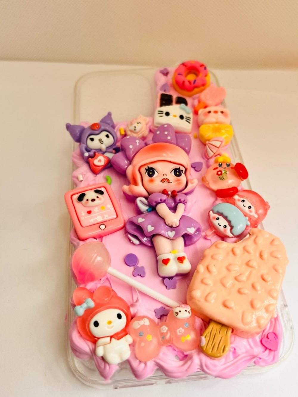 Handmade Cute Kawaii Girl ice cream 🍨 Character Phone Case with Pink Accents - Picture 7 of 10